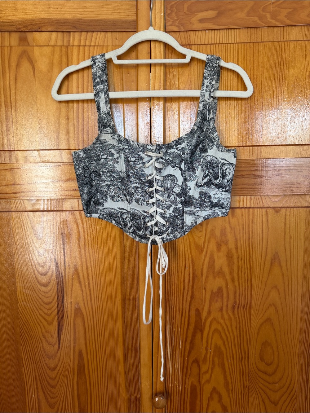Black & White Lace-Up Printed Corset Crop Top